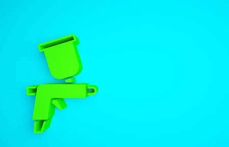 Green Paint spray gun icon isolated on blue background. Minimalism concept. 3d illustration 3D renderの写真素材