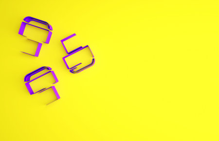 Purple Marker pen attachment icon isolated on yellow background. Minimalism concept. 3d illustration...