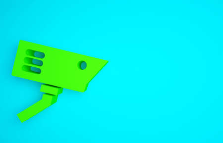 Green Security camera icon isolated on blue background. Minimalism concept. 3d illustration 3D renderの写真素材