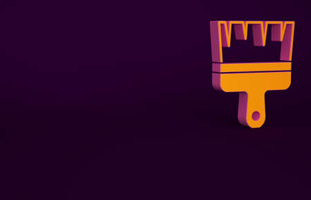 Orange Paint brush icon isolated on purple background. Minimalism concept. 3d illustration 3D renderの写真素材