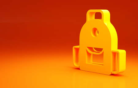 Yellow School backpack icon isolated on orange background. Minimalism concept. 3d illustration 3D renderの写真素材