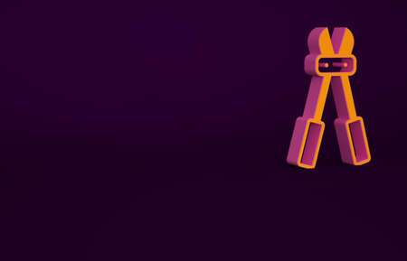 Orange Bolt cutter icon isolated on purple background. Scissors for reinforcement bars tool. Minimalism concept. 3d illustration 3D renderの写真素材