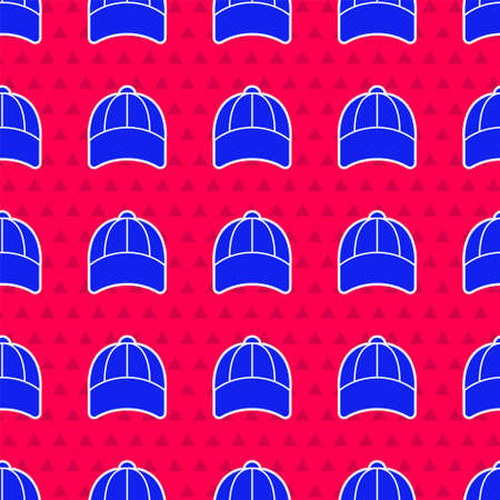 Blue Baseball cap icon isolated seamless pattern on red background. Sport equipment. Sports uniform. Vectorのイラスト素材