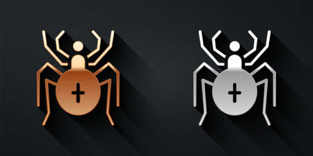 Gold and silver Spider icon isolated on black background. Happy Halloween party. Long shadow style. Vectorのイラスト素材