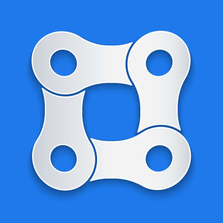 Paper cut Bicycle chain icon isolated on blue background. Bike chain sprocket transmission. Paper art style. Vectorのイラスト素材