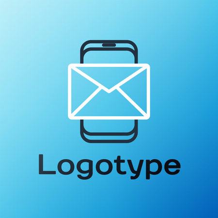 Line Mobile and envelope, new message, mail icon isolated on blue background. Usage for e-mail newsletters, headers, blog posts. Colorful outline concept. Vector Illustrationのイラスト素材