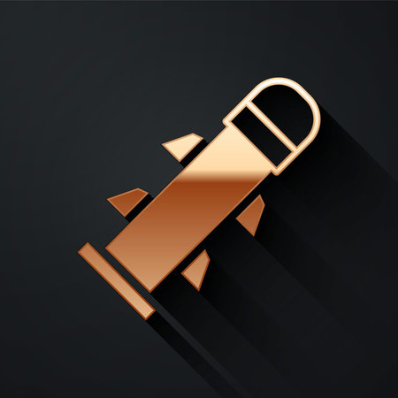 Gold Rocket icon isolated on black background. Long shadow style. Vectorのイラスト素材