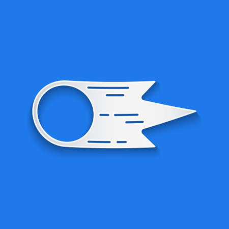 Paper cut Comet falling down fast icon isolated on blue background. Paper art style. Vectorのイラスト素材