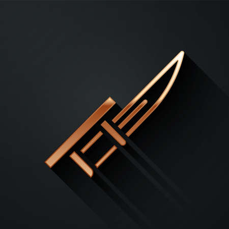 Gold Bayonet on rifle icon isolated on black background. Long shadow style. Vectorのイラスト素材