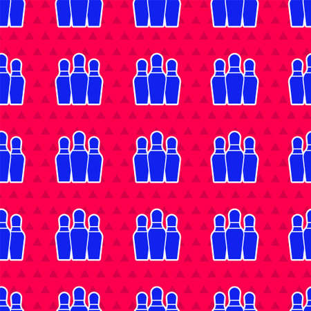 Blue Bowling pin icon isolated seamless pattern on red background. Vectorのイラスト素材