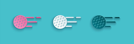 Paper cut Golf ball icon isolated on blue background. Paper art style. Vectorのイラスト素材