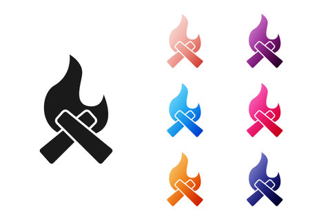 Paper cut Campfire icon isolated on grey background. Burning bonfire with wood. Paper art style. Vectorのイラスト素材