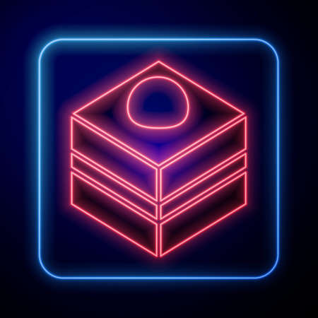 Glowing neon Brownie chocolate cake icon isolated on black background. Vectorのイラスト素材