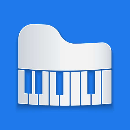 Paper cut Grand piano icon isolated on blue background. Musical instrument. Paper art style. Vectorのイラスト素材
