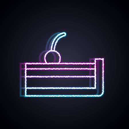Glowing neon line Cherry cheesecake slice with fruit topping icon isolated on black background. Vectorのイラスト素材