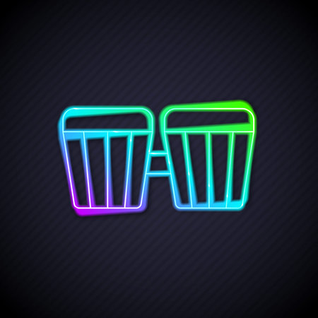 Glowing neon line Drum icon isolated on black background. Music sign. Musical instrument symbol. Vectorのイラスト素材