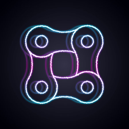 Glowing neon line Bicycle chain icon isolated on black background. Bike chain sprocket transmission. Vectorのイラスト素材
