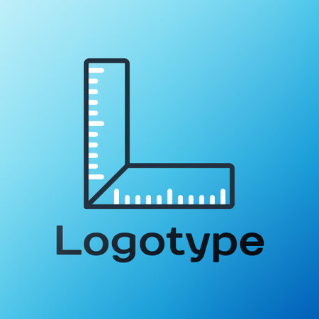 Line Corner ruler icon isolated on blue background. Set square, angle ruler, carpentry, measuring utensil, scale. Colorful outline concept. Vector Illustrationのイラスト素材