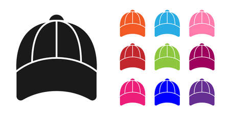 Black Baseball cap icon isolated on white background. Sport equipment. Sports uniform. Set icons colorful. Vectorのイラスト素材
