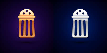 Isometric Salt icon isolated on orange and pink background. Cooking spices. Hexagon button. Vectorのイラスト素材