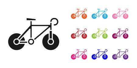 Black Bicycle icon isolated on white background. Bike race. Extreme sport. Sport equipment. Set icons colorful. Vectorのイラスト素材