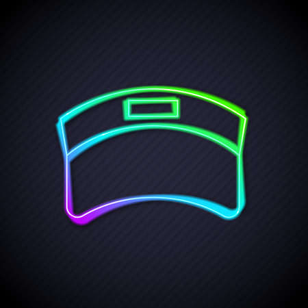 Glowing neon line Sun visor cap icon isolated on black background. Sport equipment. Sports uniform. Vectorのイラスト素材