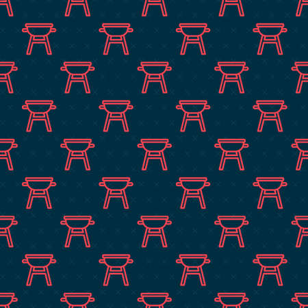 Red line Barbecue grill icon isolated seamless pattern on black background. BBQ grill party. Vectorのイラスト素材