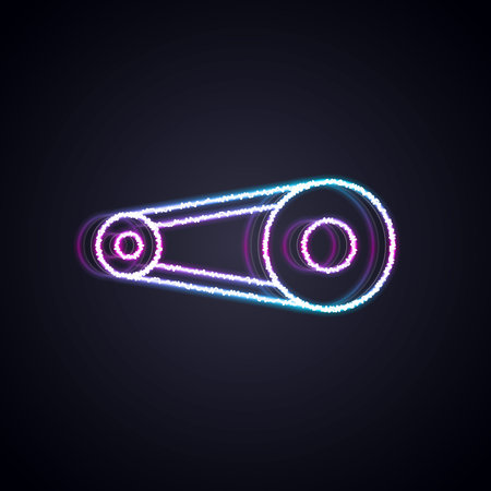 Glowing neon line Bicycle chain with cogwheels icon isolated on black background. Bike chain sprocket transmission. Vectorのイラスト素材