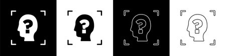 Set Face recognition icon isolated on black and white background. Face identification scanner icon....