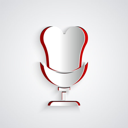 Paper cut Armchair icon isolated on grey background. Paper art style. Vectorのイラスト素材