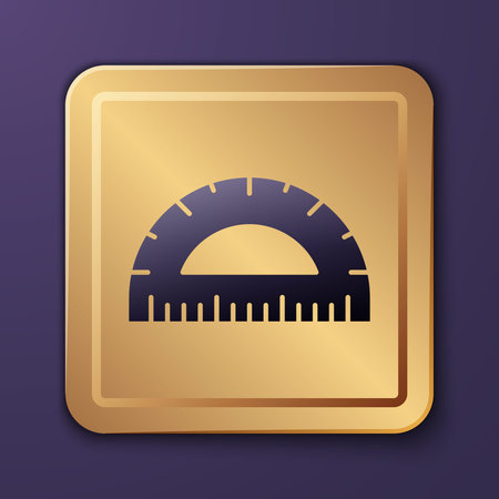 Purple Protractor grid for measuring degrees icon isolated on purple background. Tilt angle meter. Measuring tool. Geometric symbol. Gold square button. Vectorのイラスト素材