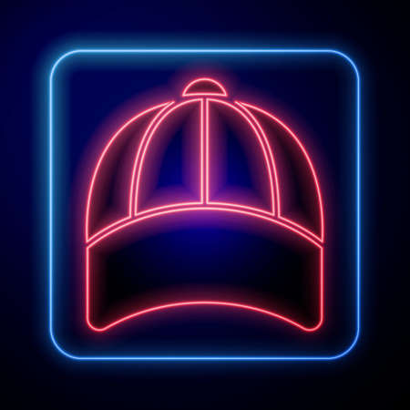 Glowing neon Baseball cap icon isolated on black background. Sport equipment. Sports uniform. Vectorのイラスト素材