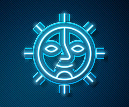 Glowing neon line Sun icon isolated on blue background. Vectorのイラスト素材