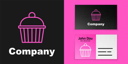 Pink line Cake icon isolated on black background. Happy Birthday. Logo design template element. Vectorのイラスト素材