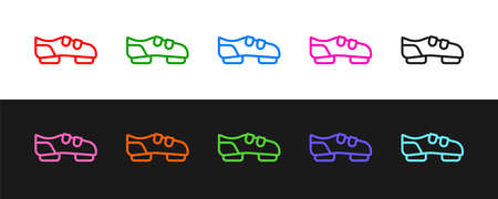 Set line Triathlon cycling shoes icon isolated on black and white background. Sport shoes, bicycle shoes. Vectorのイラスト素材