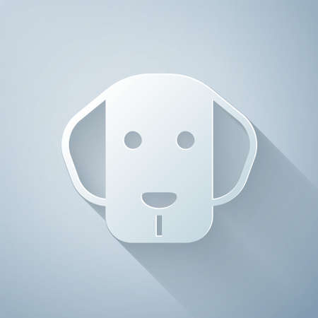 Paper cut Dog icon isolated on grey background. Paper art style. Vectorのイラスト素材
