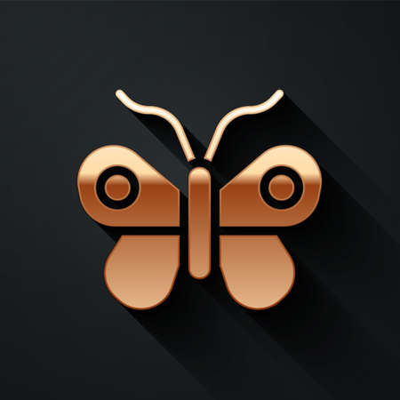 Gold Butterfly icon isolated on black background. Long shadow style. Vectorのイラスト素材