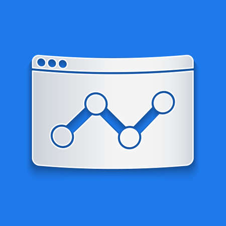 Paper cut Web analytics information and development website statistic icon isolated on blue background. Analysis, management, marketing, research. Paper art style. Vectorのイラスト素材