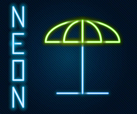 Glowing neon line Sun protective umbrella for beach icon isolated on black background. Large parasol for outdoor space. Beach umbrella. Colorful outline concept. Vector Illustrationのイラスト素材