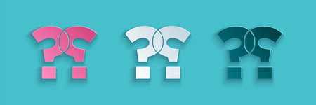 Paper cut Question mark icon isolated on blue background. FAQ sign. Copy files, chat speech bubble...