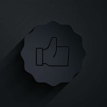 Paper cut Hand thumb up icon isolated on black background. Paper art style. Vectorのイラスト素材