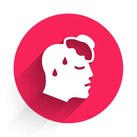 White High human body temperature or get fever icon isolated with long shadow. Disease, cold, flu symptom. Red circle button. Vectorのイラスト素材
