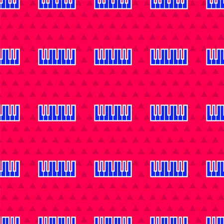 Blue Music synthesizer icon isolated seamless pattern on red background. Electronic piano. Vectorのイラスト素材