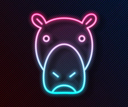 Glowing neon line Hippo or Hippopotamus icon isolated on black background. Animal symbol. Vectorのイラスト素材