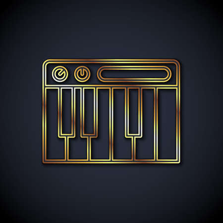Gold line Music synthesizer icon isolated on black background. Electronic piano. Vectorのイラスト素材