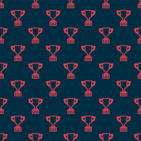 Red line Award cup with bicycle icon isolated seamless pattern on black background. Winner trophy symbol. Championship or competition trophy. Sports achievement. Vectorのイラスト素材
