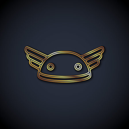 Gold line Helmet with wings icon isolated on black background. Greek god. Vectorのイラスト素材