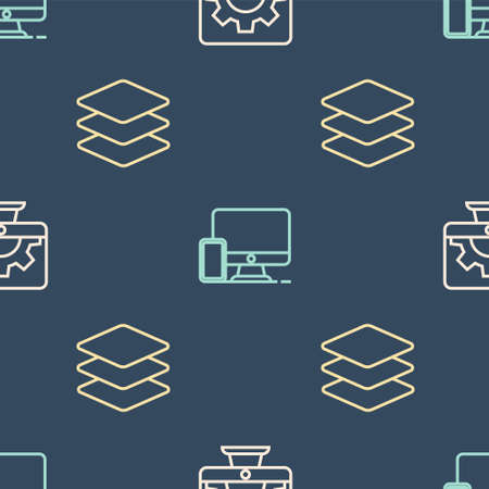 Set line Web development, Layers and Monitor and mobile on seamless pattern. Vectorのイラスト素材
