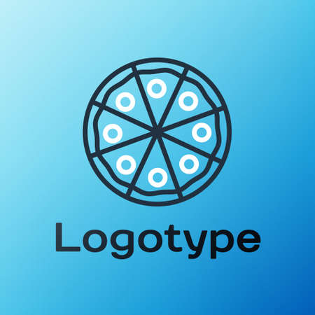 Line Pizza icon isolated on blue background. Fast food menu. Colorful outline concept. Vector Illustrationのイラスト素材