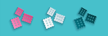 Paper cut Cracker biscuit icon isolated on blue background. Sweet cookie. Paper art style. Vector Illustrationのイラスト素材